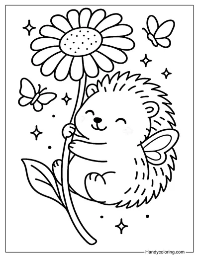 Hedgehog Daisy Hug Coloring Page