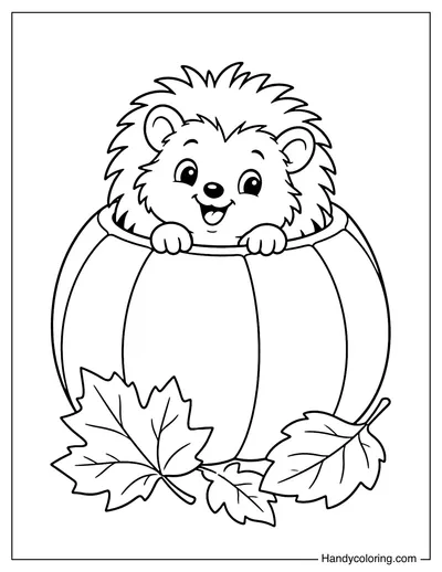 Hedgehog Hiding Inside a Pumpkin