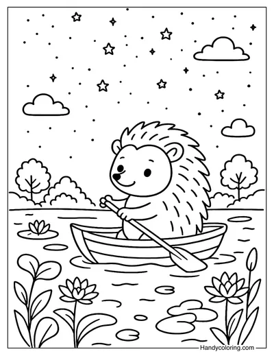 Hedgehog on the Lake Coloring Page