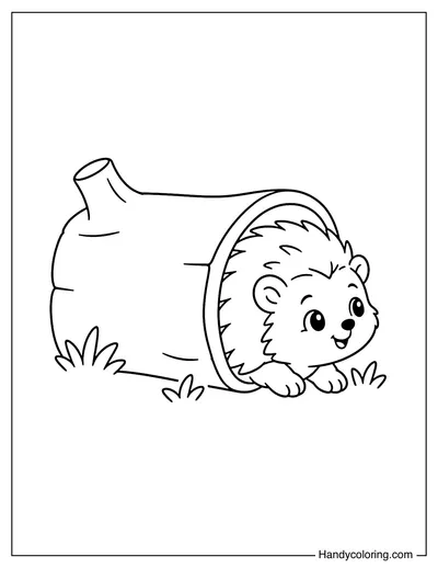 Hedgehog Peeking Through a Hollow Log