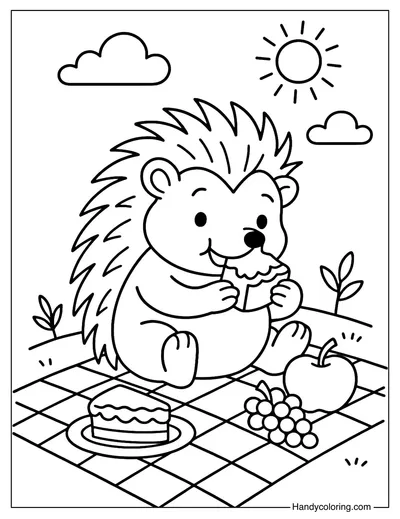 Hedgehog Picnic Coloring Page