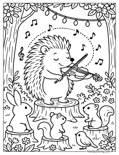 Hedgehog Playing Violin Coloring Page