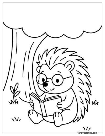 Hedgehog Reading Book Coloring Page