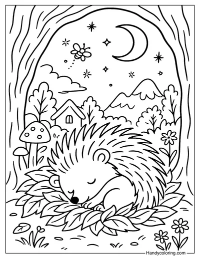 Hedgehog Sleeping Coloring Page