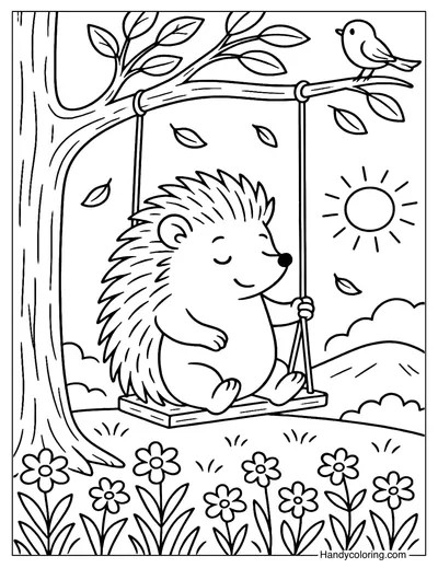 Hedgehog Swing Coloring Page