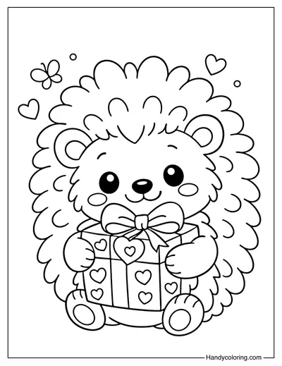 Hedgehog Valentine Gift Coloring Page