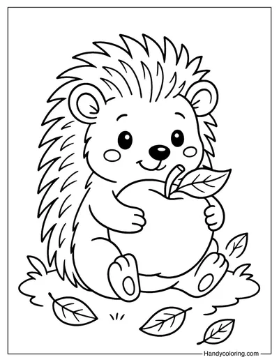 Hedgehog with Apple Coloring Page
