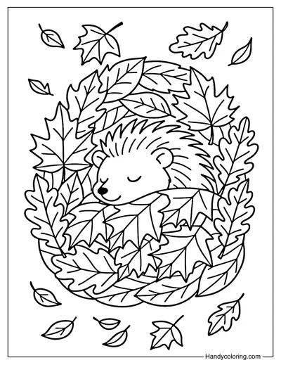 Hedgehog with Autumn Leaf Quilt Coloring Page