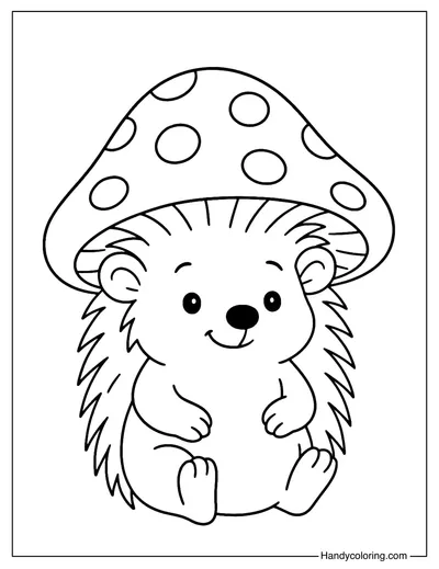 Hedgehog with Mushroom Hat Coloring Page