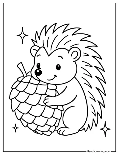Hedgehog with Pinecone Coloring Page