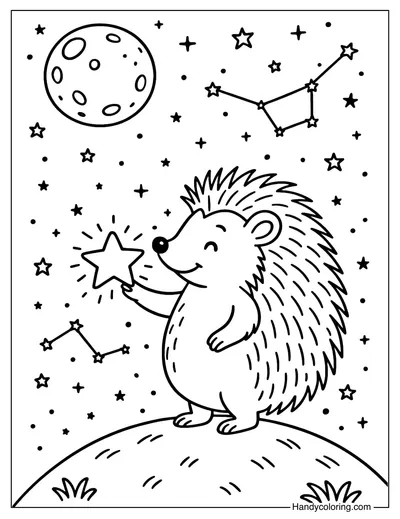 Hedgehog with Star Coloring Page