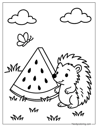 Hedgehog with Watermelon Slices Coloring Page