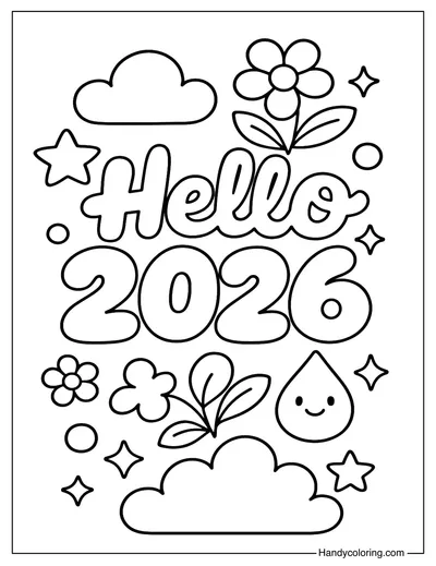 Hello 2026 Coloring Page