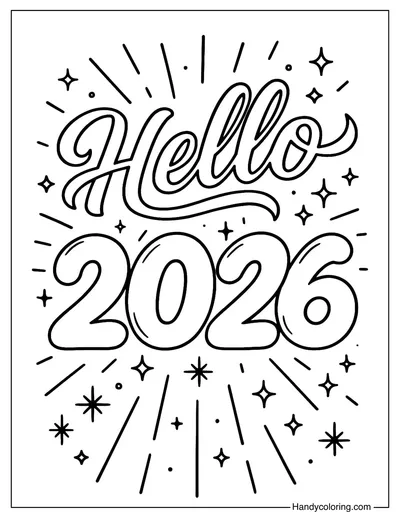 Hello 2026 Coloring Page Printable
