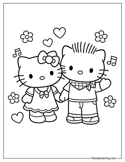 Hello Kitty and Dear Daniel Stand Happily Together
