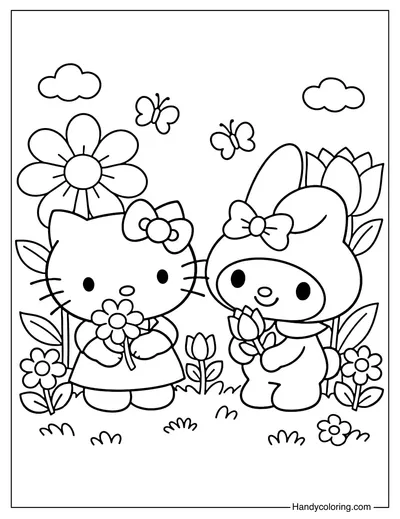 Hello Kitty and My Melody in The Garden