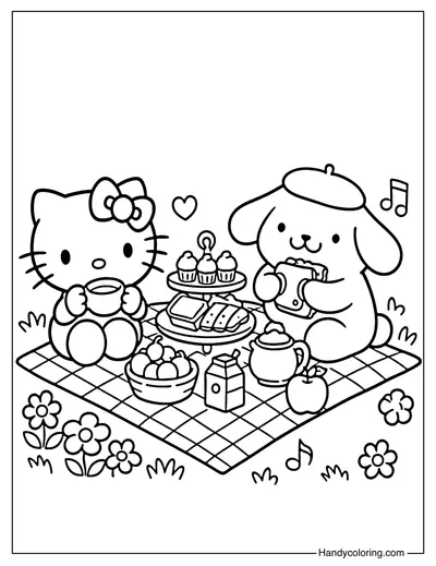 Hello Kitty and Pompompurin In The Picnic