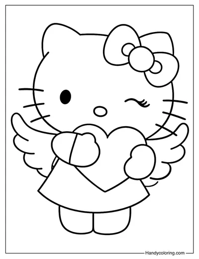 Hello Kitty Angel with Heart Coloring Page