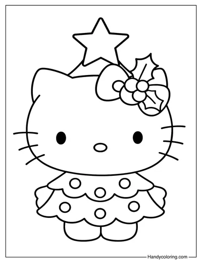 Hello Kitty Christmas Tree Coloring Page