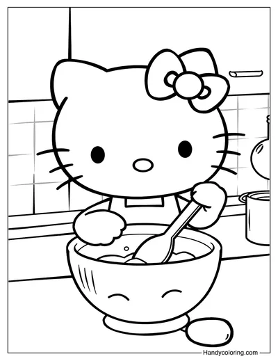 Hello Kitty Cooking Coloring Sheet