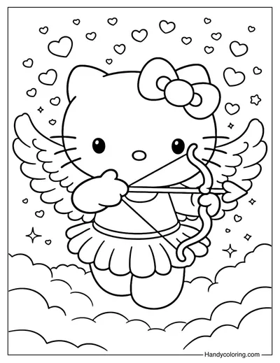 Hello Kitty Cupid Valentine's Day Coloring Page