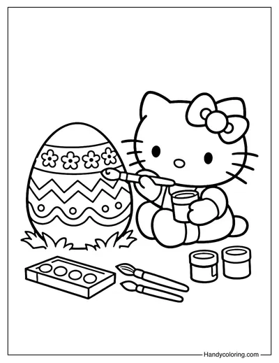 Hello Kitty Decorating An Easter Egg