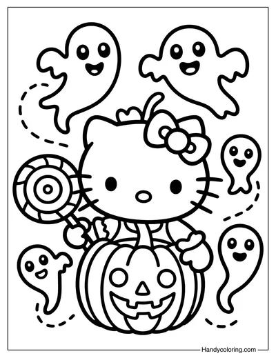 Hello Kitty Halloween Coloring Page