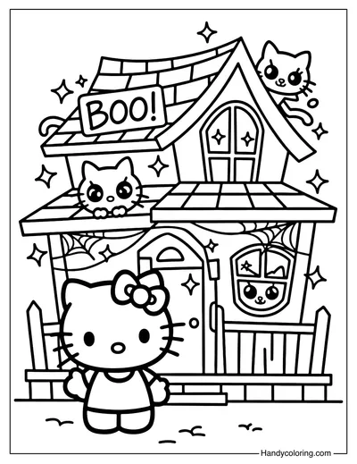 Hello Kitty Haunted House Coloring Page
