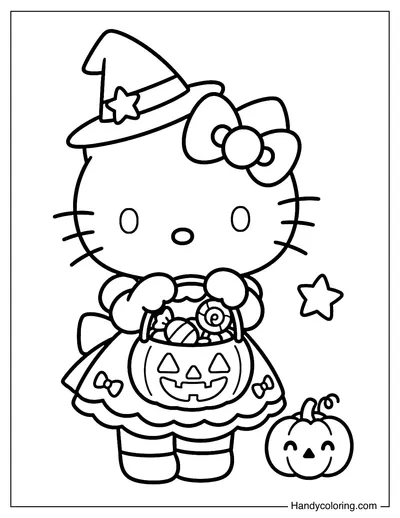 Hello Kitty Holding a Pumpkin Basket