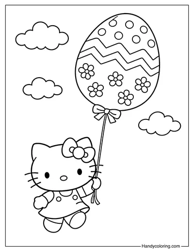 Hello Kitty Holding An Easter Egg Balloon