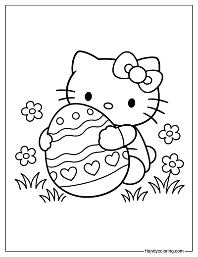 Hello Kitty Hugging A Easter Egg