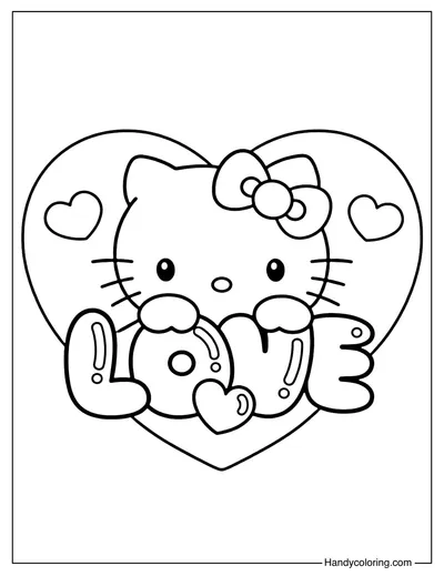 Hello Kitty Love in a Heart Coloring Page