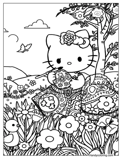 Hello Kitty Painting Easter Eggs Coloring To Print