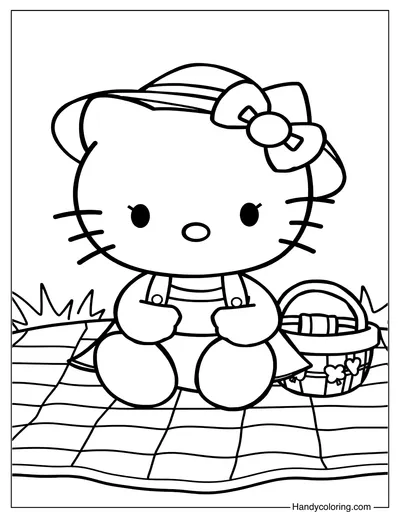 Hello Kitty Picnic Coloring For Kids