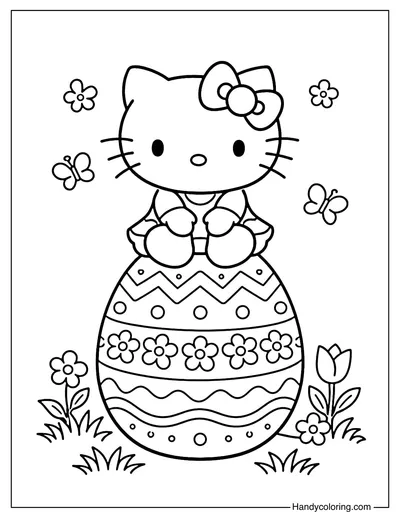 Hello Kitty Sitting on Easter Egg
