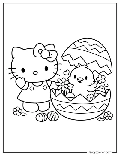 Hello Kitty Standing Next To A Surprise Easter Egg