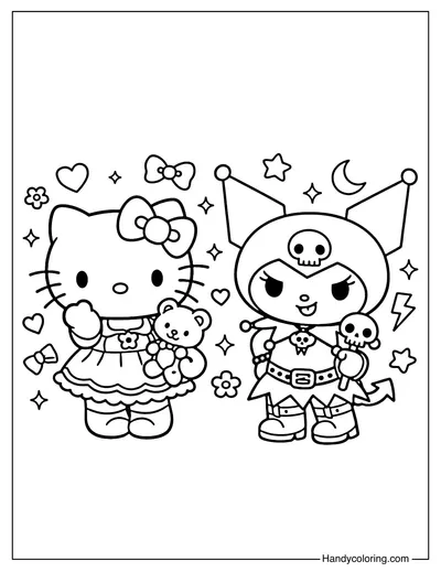 Hello Kitty Standing Next To Kuromi
