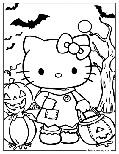 Hello Kitty Trick or Treat Coloring of Free
