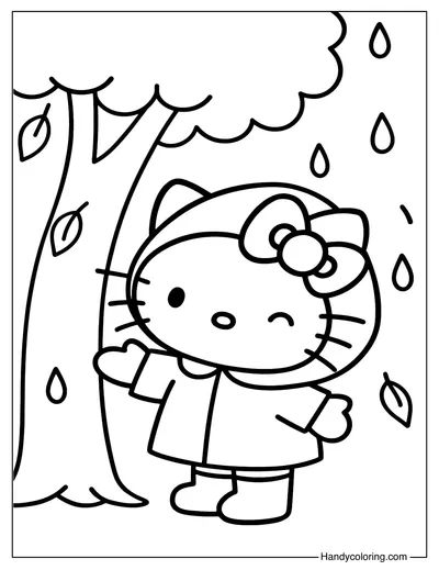 Hello Kitty Under the Tree Coloring Page