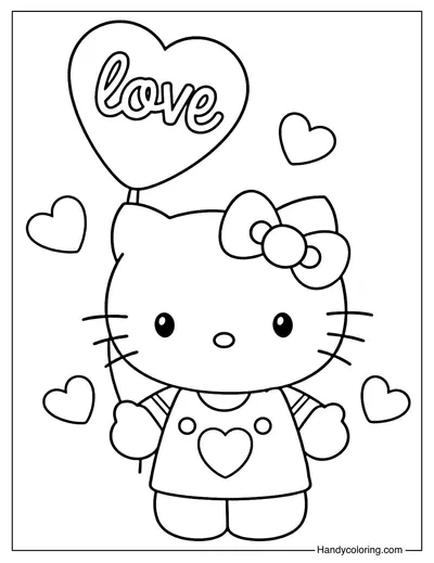 Hello Kitty Valentines Day Coloring Page