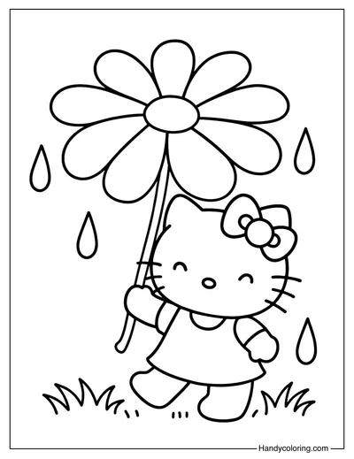 Hello Kitty with a Flower Coloring Page
