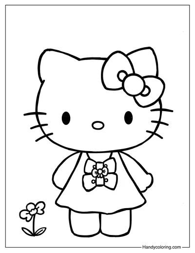 Hello Kitty with Flower Coloring Page