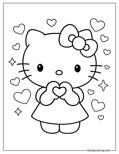 Hello Kitty with Heart Shape Coloring Page