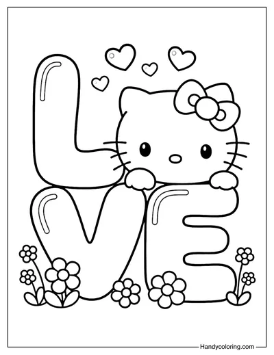 Hello Kitty with Love Coloring Page