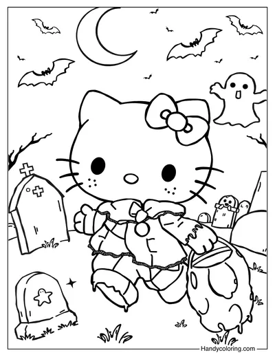 Hello Kitty Zombie Coloring Page