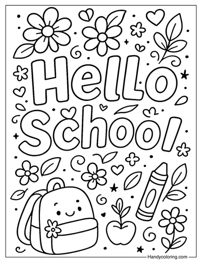 Hello School Coloring Page