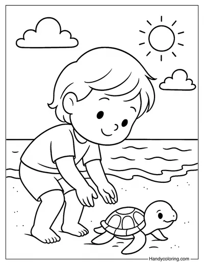 Helping Baby Turtle Coloring Page