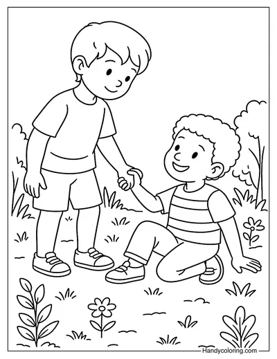 Helping Each Other Coloring Page