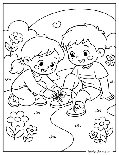 Helping Friend Tie Shoes