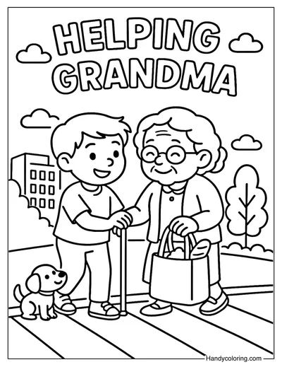 Helping Grandma Coloring Page